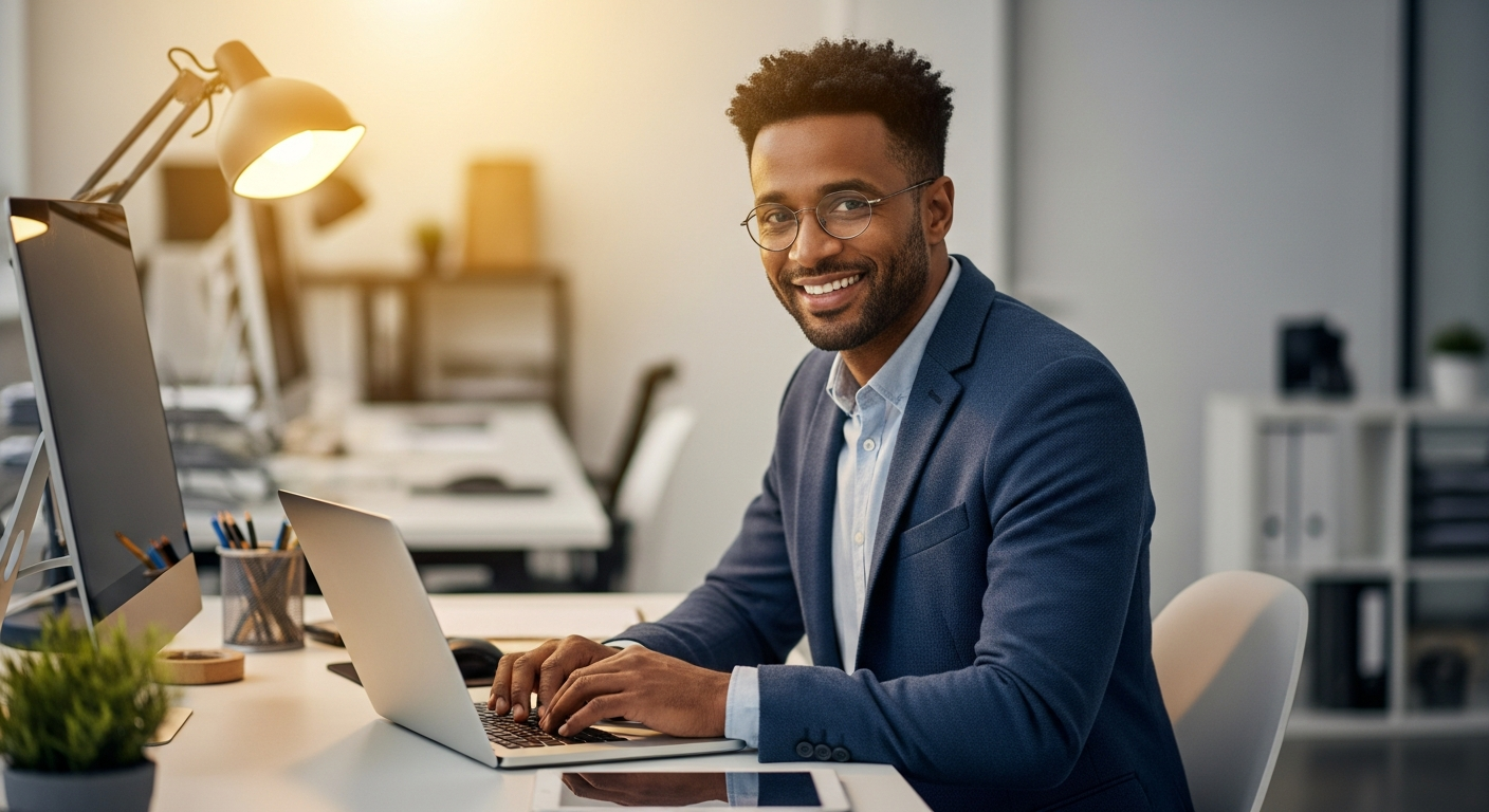 Business owner working efficiently with technology