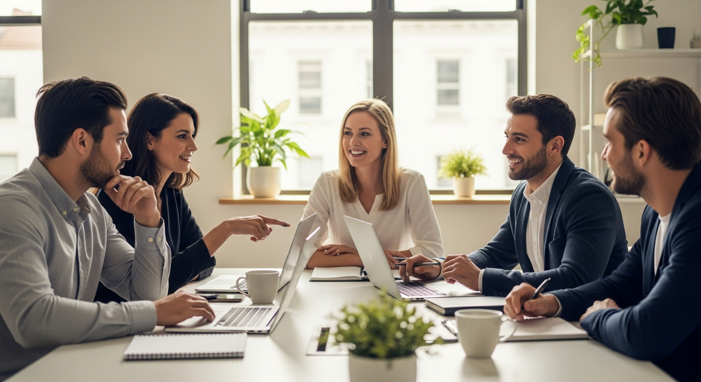 Business team collaborating on AI solutions