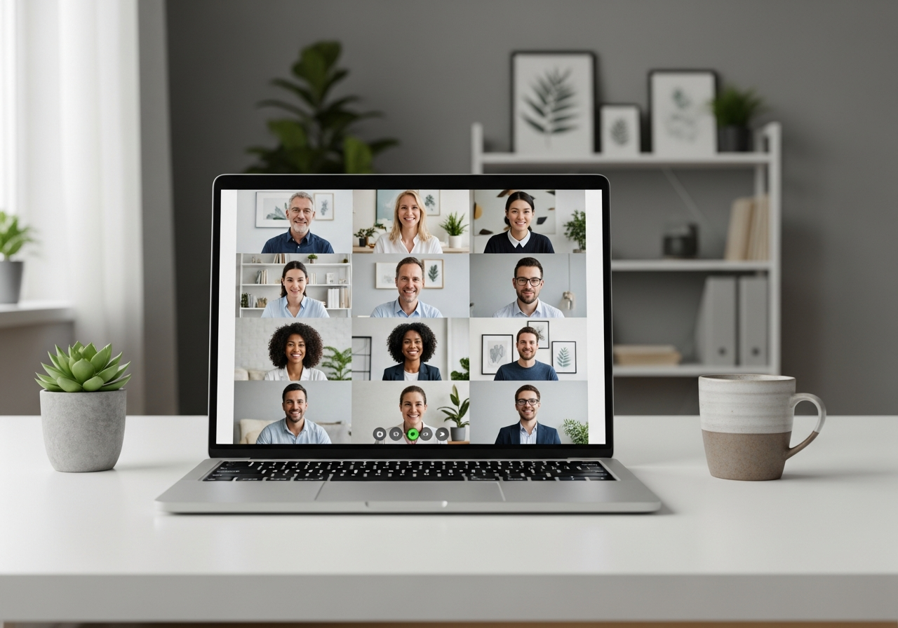 Virtual team meeting showing engaged participants